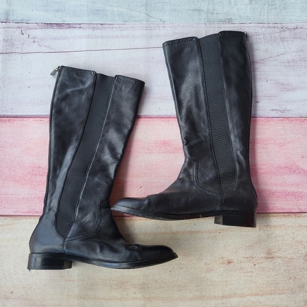 Adrienne Vittadini Black Priscilla Leather Knee‎ High Riding Boots Women's 8M